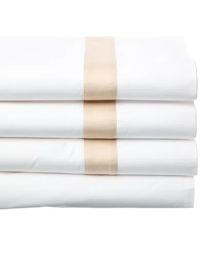 Dea Italian Linens 300 Thread Count Raso Band On Bella Percale Sheet Set In White