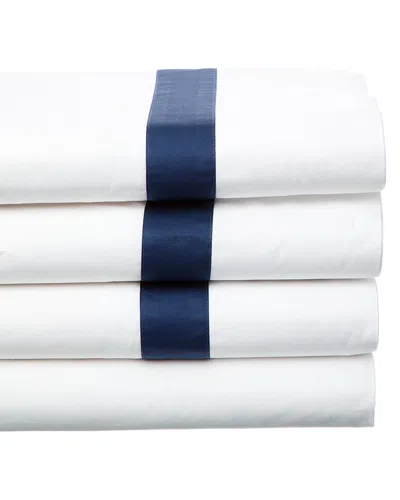 Dea Italian Linens 300 Thread Count Raso Band On Bella Percale Sheet Set In White