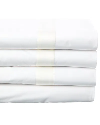 Dea Italian Linens 300 Thread Count Raso Band On Bella Percale Sheet Set In White