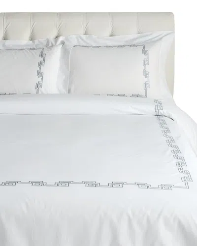 Dea Italian Linens Embroidered Greek Key Bella Percale Duvet Set In White