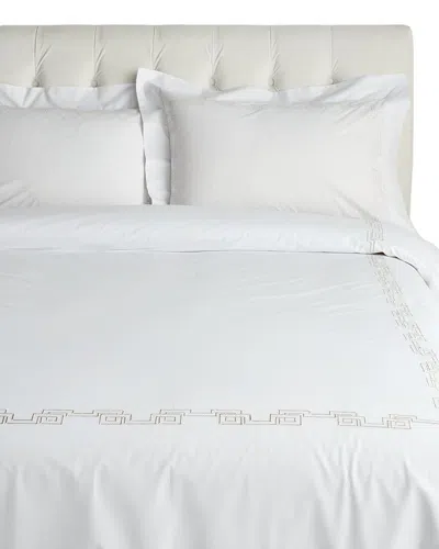 Dea Italian Linens Embroidered Greek Key Bella Percale Duvet Set In White