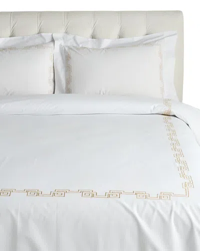 Dea Italian Linens Embroidered Greek Key Bella Percale Duvet Set In White