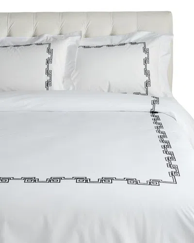 Dea Italian Linens Embroidered Greek Key Bella Percale Duvet Set In White