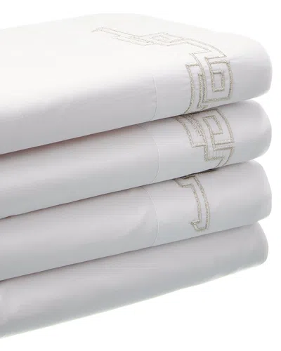Dea Italian Linens Embroidered Greek Key Bella Percale Sheet Set In White