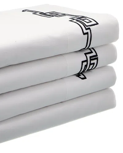 Dea Italian Linens Embroidered Greek Key Bella Percale Sheet Set In White