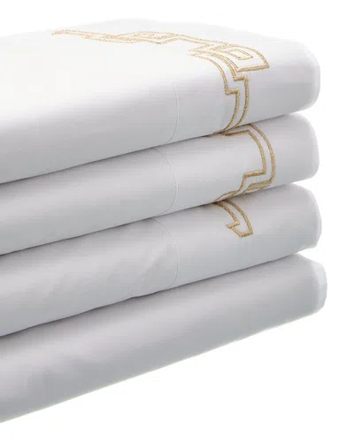 Dea Italian Linens Embroidered Greek Key Bella Percale Sheet Set In White
