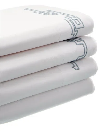 Dea Italian Linens Embroidered Greek Key Bella Percale Sheet Set In White