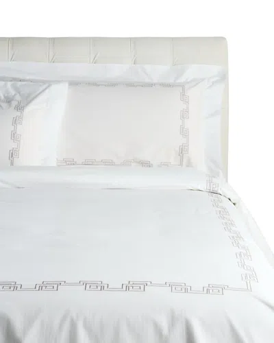 Dea Italian Linens Sinfonia Toscana Greek Embroidered Duvet Set, Queen, White