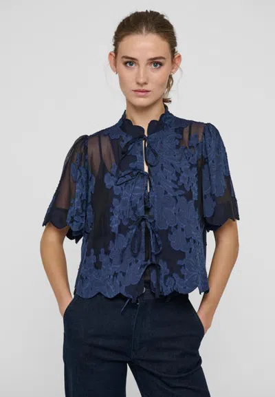 Dea Kudibal Anjadea Floral Sheer Cropped Jacket In Blue