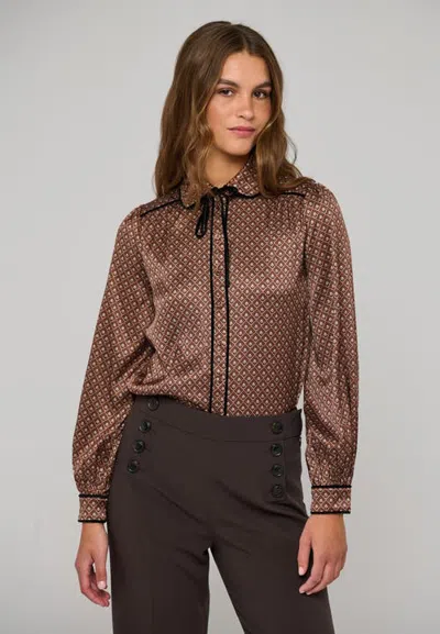 Dea Kudibal Margitdea Tie-neck Geometric Blouse In Brown