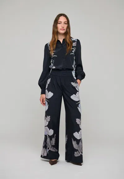 Dea Kudibal Margodea Silk Floral Wide-leg Trousers In Black