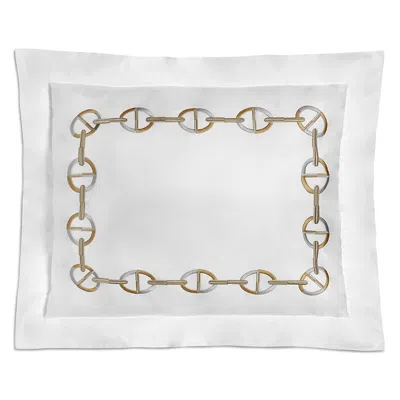 Dea Luxury Linens Chaine Embroidered Sateen King Sham In White/moka