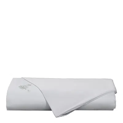 Dea Luxury Linens Dea Palm Beach Ibla Embroidered Sateen Duvet Cover, Queen In White/aqua