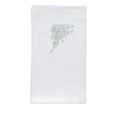 Dea Luxury Linens Dea Palm Beach Ibla Embroidered Sateen Flat Sheet, King In White/aqua