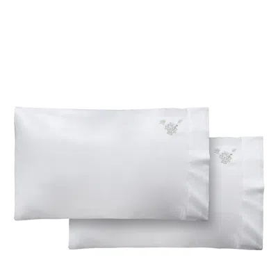 Dea Luxury Linens Dea Palm Beach Ibla Embroidered Sateen Pillowcase Pair, King In White/aqua