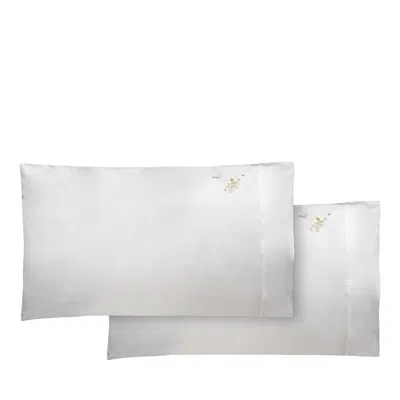 Dea Luxury Linens Dea Palm Beach Ibla Embroidered Sateen Pillowcase Pair, Standard In Natural/ivory