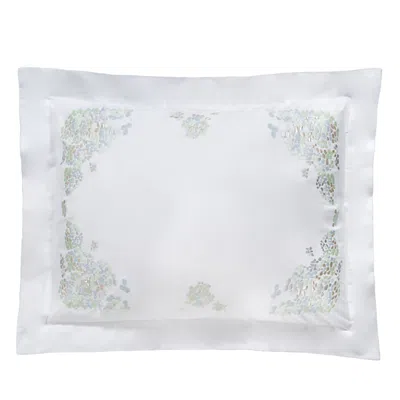 Dea Luxury Linens Dea Palm Beach Ibla Embroidered Sateen Standard Sham In White/aqua