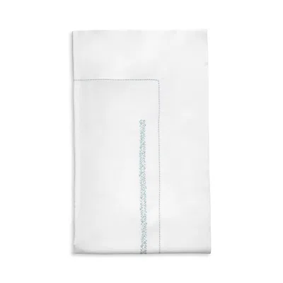 Dea Luxury Linens Trattegio Embroidered King Flat Sheet In White / Dew Blue