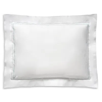 Dea Luxury Linens Trattegio Embroidered Standard Pillow Sham In White / Dew Blue
