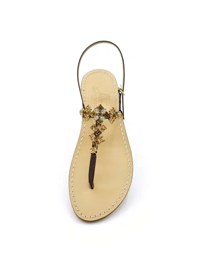 Dea Sandals Capri Square Tobacco Amber Jewel Sandals In Tobacco Laminated, Amber, Crystals
