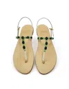 Dea Sandals Linear Green Jewel Sandals In Platinum Gold Laminated, Dark Green, Light Green