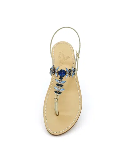Dea Sandals Navy Blue Agave Jewel Sandals In Platinum Gold Laminated, Navy Blue, Sky Blue, Crystals