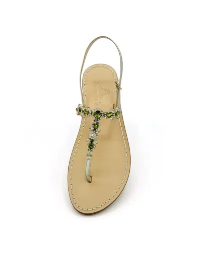 Dea Sandals Olive Green Queen Jewel Sandals In Platinum Gold Laminated, Olive Green, Green, Crystals