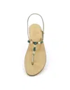 Dea Sandals Sibilla Green Amber Jewel Sandals In Platinum Gold Laminated, Petrol, Amber