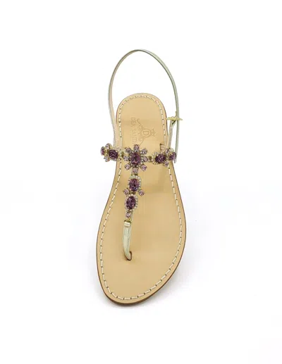 Dea Sandals Via Krupp Platinum Purple Jewel Sandals In Platinum Gold Laminated, Light Purple, Crystal
