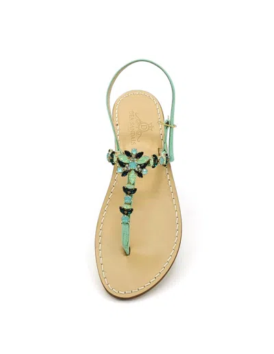 Dea Sandals Viale Botteghe Green Sandals In Aqua Green, Dark Green, Crystals
