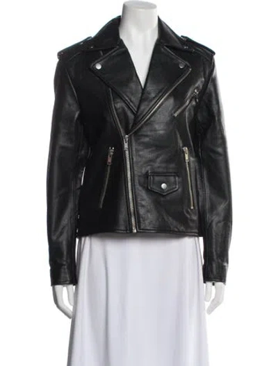 Pre-owned Deadwood Lamb Leather Biker Jacket In Black