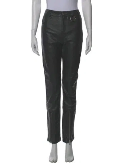 Pre-owned Deadwood Lamb Leather Straight Leg Pants In Black