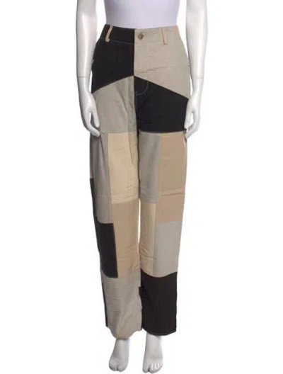 Pre-owned Deadwood Lamb Leather Straight Leg Pants In Neutral