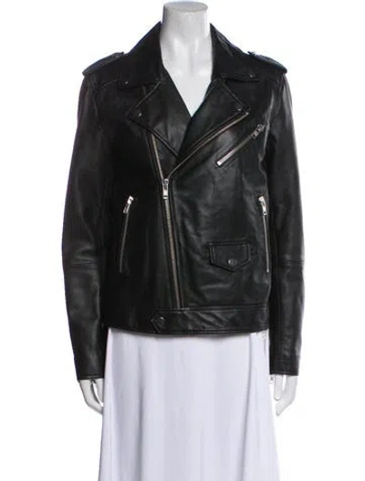 Pre-owned Deadwood Lambskin Biker Jacket In Black
