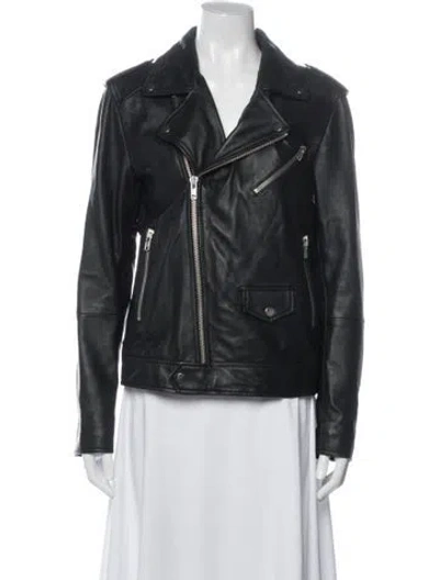 Pre-owned Deadwood Lambskin Biker Jacket In Black