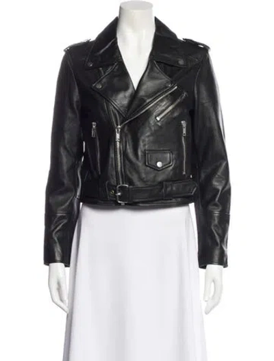 Pre-owned Deadwood Lambskin Biker Jacket W/ Tags In Black