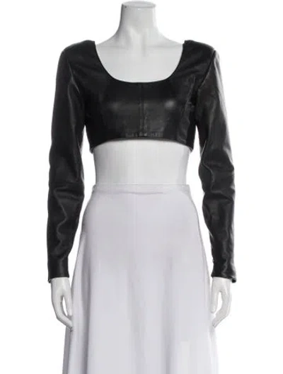 Pre-owned Deadwood Lambskin Scoop Neck Crop Top In Black