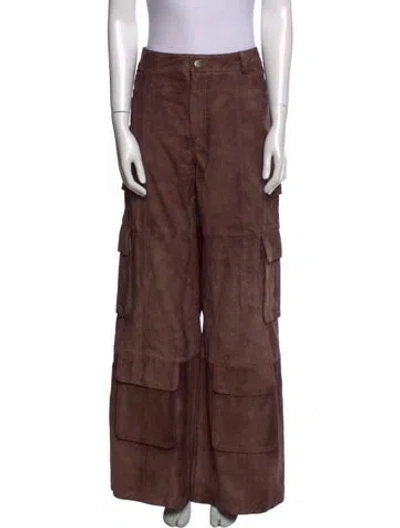 Pre-owned Deadwood Lambskin Wide Leg Pants In Brown