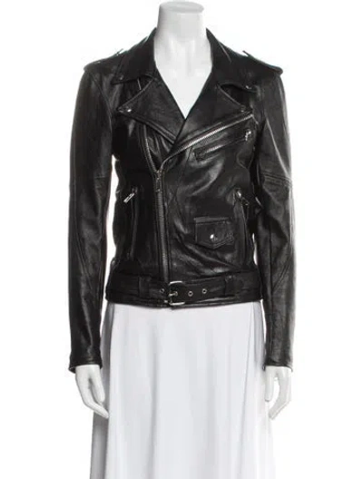 Pre-owned Deadwood Leather Biker Jacket In Black