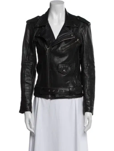 Pre-owned Deadwood Leather Biker Jacket In Black
