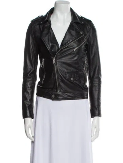 Pre-owned Deadwood Leather Biker Jacket In Black