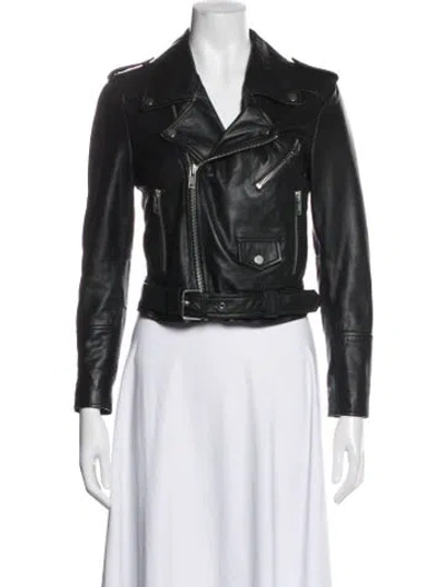 Pre-owned Deadwood Leather Biker Jacket In Black