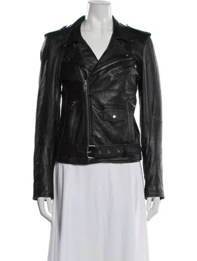 Pre-owned Deadwood Leather Biker Jacket In Black