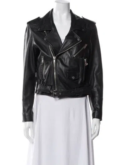 Pre-owned Deadwood Leather Biker Jacket In Black
