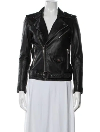 Pre-owned Deadwood Leather Biker Jacket In Black