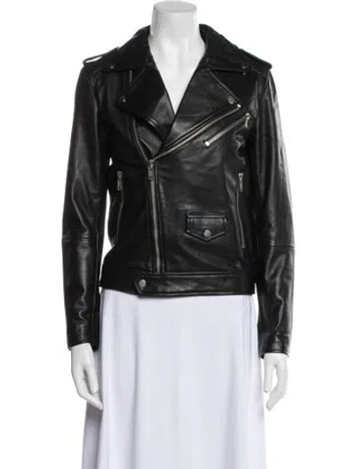 Pre-owned Deadwood Leather Biker Jacket In Blue