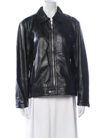 Pre-owned Deadwood Leather Biker Jacket In Blue
