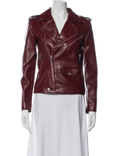 Pre-owned Deadwood Leather Biker Jacket In Burgundy