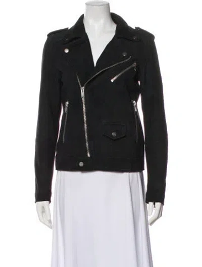 Pre-owned Deadwood Leather Biker Jacket In Gray