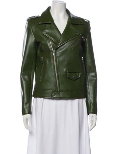 Pre-owned Deadwood Leather Biker Jacket In Green